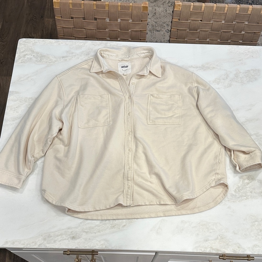 Aerie Cream Button Down Shirt Size XXL